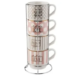 Komplet 4 szt. kubków na stojaku Love and Wild Florina 330 ml Promocja