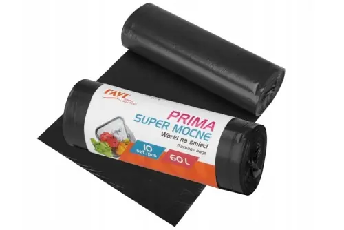 Okazja Worki na śmieci mocne 60L Prima 10szt LDPE RAVI czarne