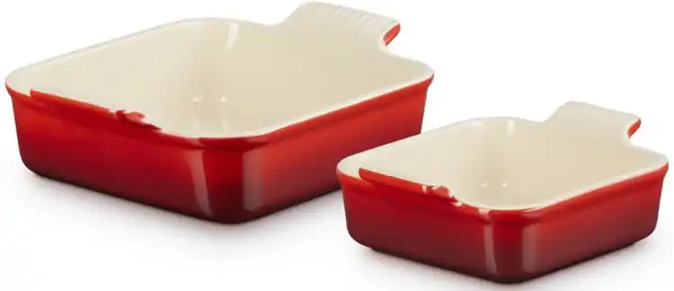 Łatwy zwrot Zestaw 2 kwadratowych form do zapiekania 13/20 cm wiśniowe LE CREUSET