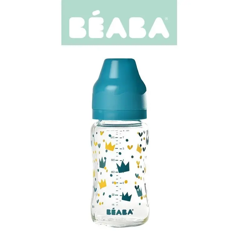 Beaba Butelka szklana szerokootworowa 240 ml Yellow / Blue Crown Oferta