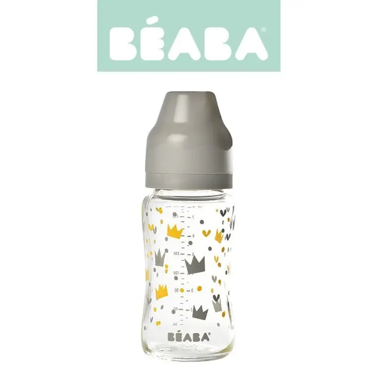 Taniej Beaba Butelka szklana szerokootworowa 240 ml Yellow / Grey Crown