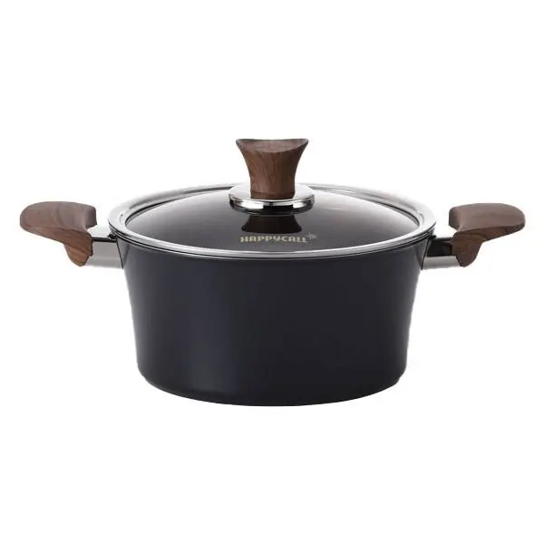 Nowy HAPPYCALL Garnek IH Woodique 20 cm / 2,5 L Czarny z powłoką tytanową